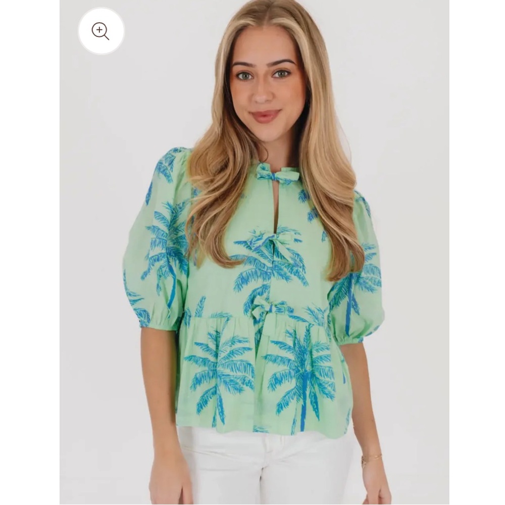 Tropical Palm Print Peplum Top - Green